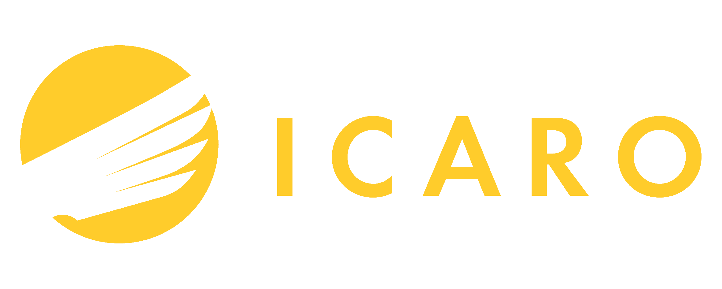 a white wing in a yellow box - the logo of hello icaro - science driven technology to improve safety, sustainability, and efficiency, in aviation.