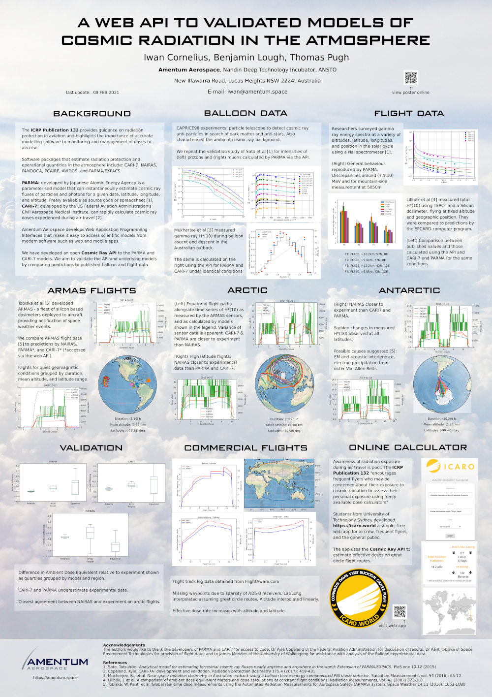 A scientific poster that compares model predictions and sensor measurements of cosmic radiation in ther atmosphere