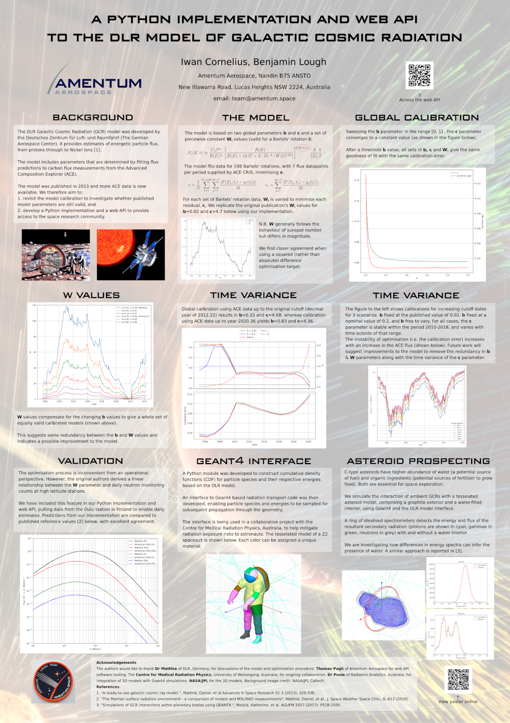 a scientific poster presented at a cospar conference that describes python implementation of dlr model of gcr flux includes parameters that are determined by fitting flux predictions to carbon flux measurements from the Advanced Composition Explorer