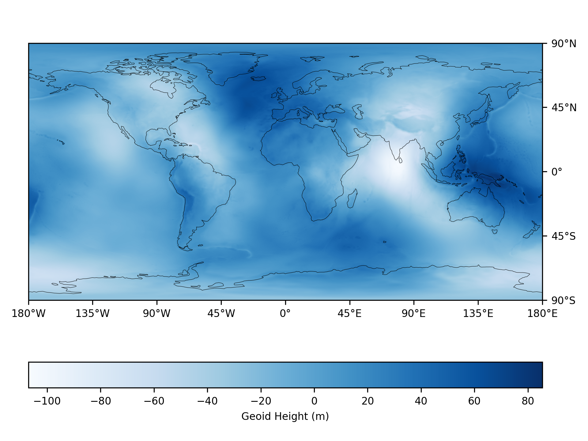 a heatmap contour plot of global geoid height